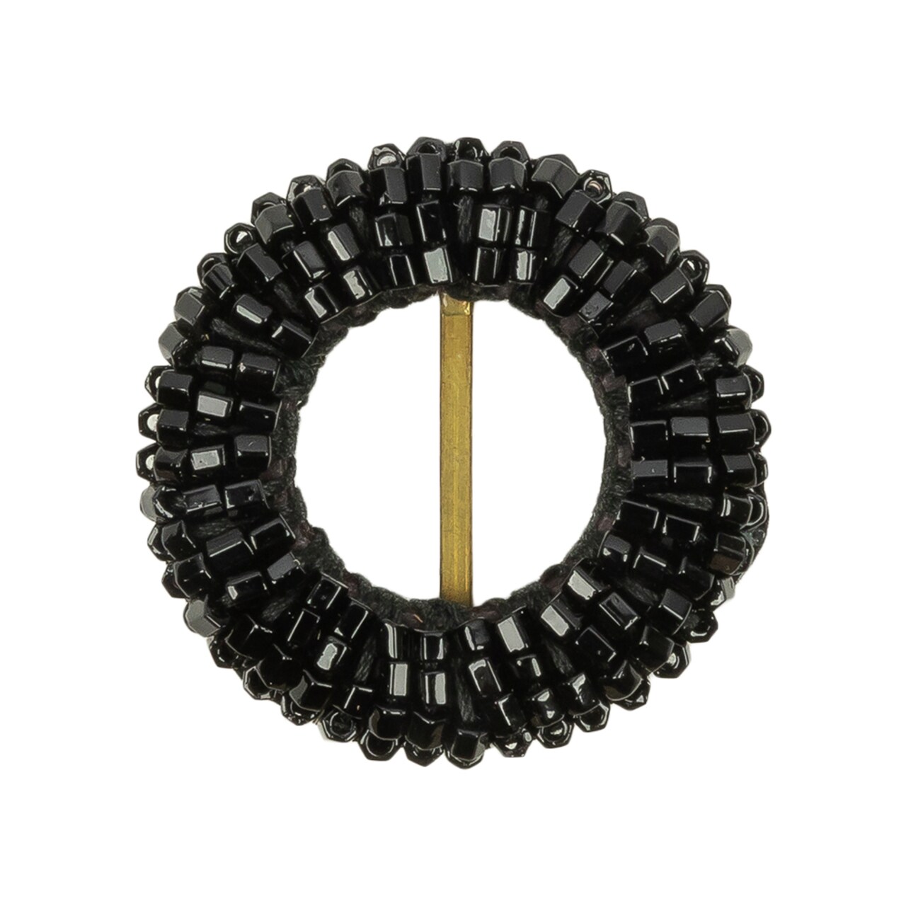 Vintage Jet Beaded Circular Slider Brass Bar Adjustable Strap 1.125 Inch Diameter